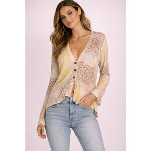 Anthro Sparrow Hortensia Floral Cardigan Small Linen Blend Boho Lightweight